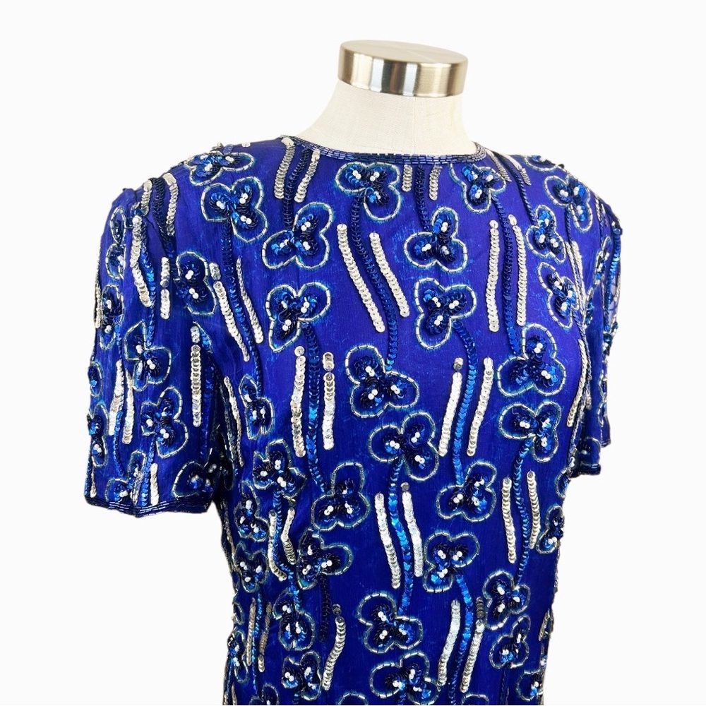 Mark‎ & John By Sam Blue Silk Sequined Vintage Dress Size XL